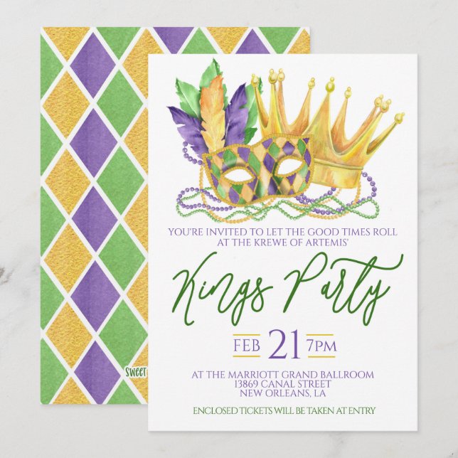 Mardi Gras Kings Party Invitation (Front/Back)