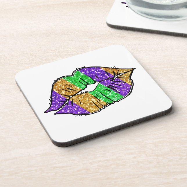 Mardi Gras Kiss Cork-Backed Coasters (Left Side)