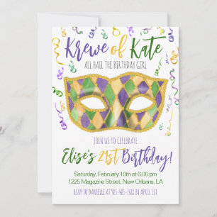 Mardi Gras Krewe Birthday Invitation