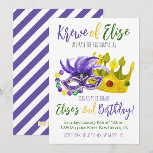 Mardi Gras Krewe Birthday Invitation
