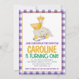 Mardi Gras Krewe First Birthday Invitation