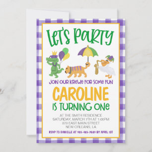 Mardi Gras Krewe First Birthday Invitation