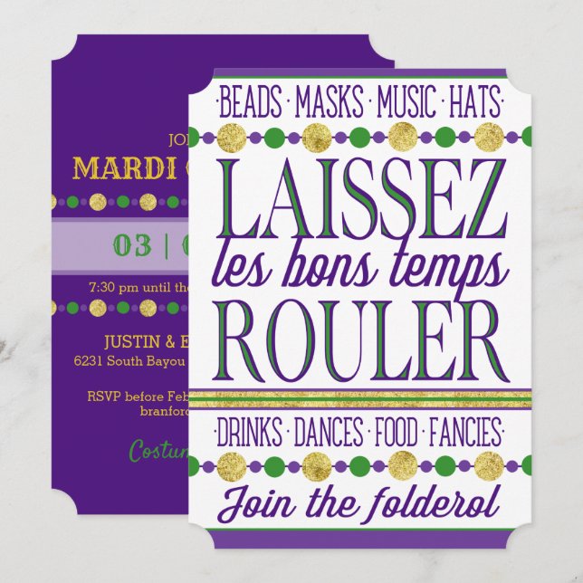 Mardi Gras | Laissez Les Bons Temps Rouler Invitation (Front/Back)