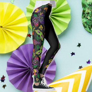 Mardi Gras Leggings Black Masks Beads