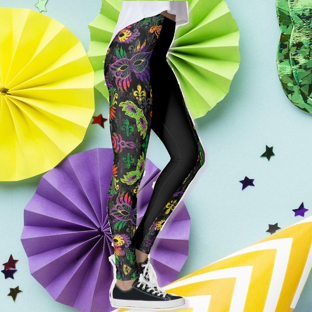 Mardi Gras Leggings Black Masks Beads (Creator Uploaded)