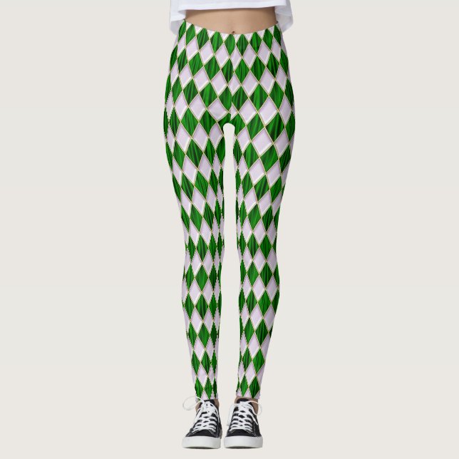 Mardi Gras Leggings, Diamond Harlequin Jester Leggings (Front)