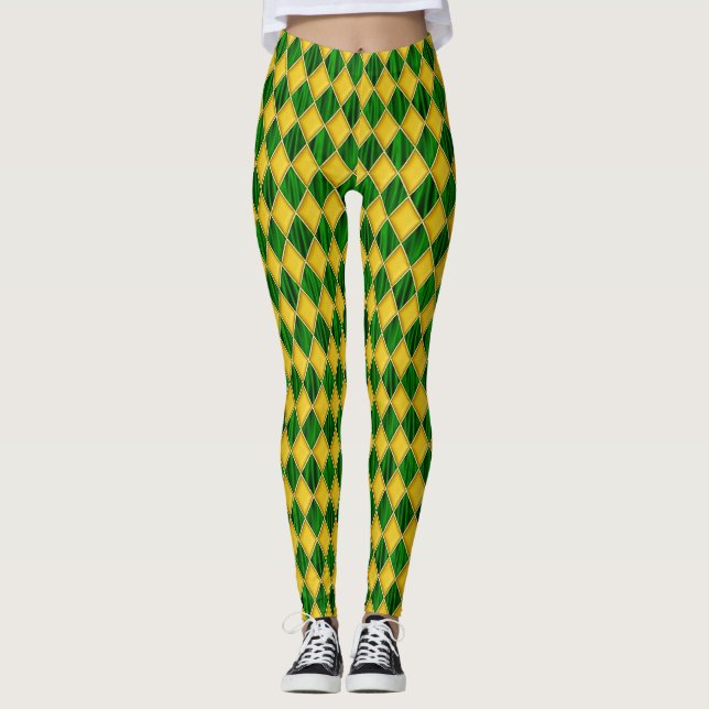 Mardi Gras Leggings, Diamond Harlequin Jester Leggings (Front)