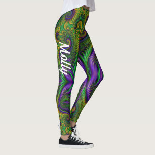 Mardi Gras Leggings Gold Black Purple Green Name