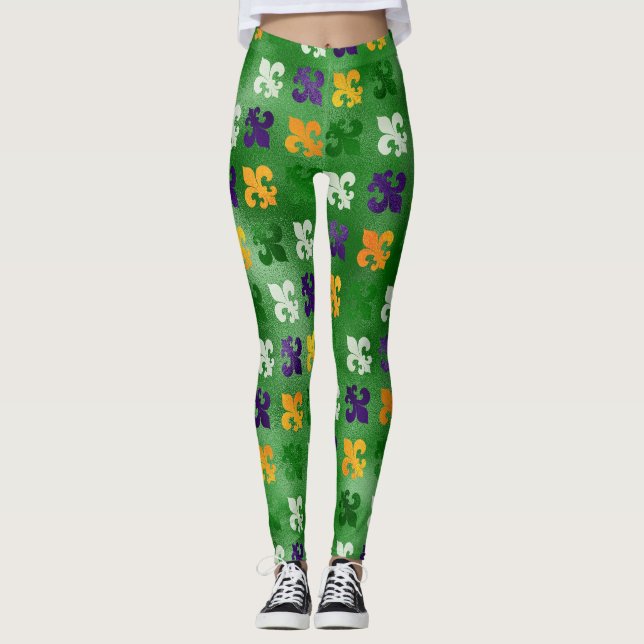 Mardi Gras Leggings, Mardi Gras Fleur de Lis Leggings (Front)