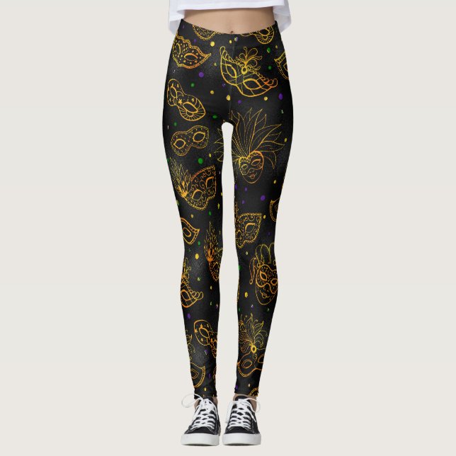 Mardi Gras Leggings, Mardi Gras Mask Pattern Leggings (Front)