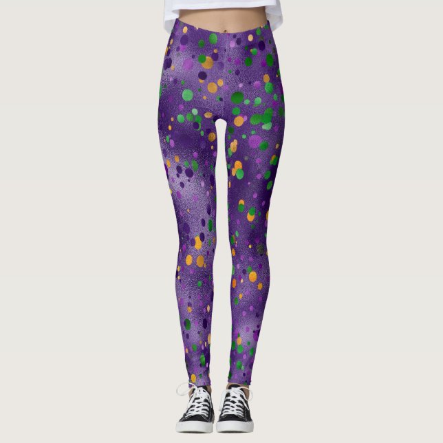 Mardi Gras Leggings, Mardi Gras Polka Dots Leggings (Front)