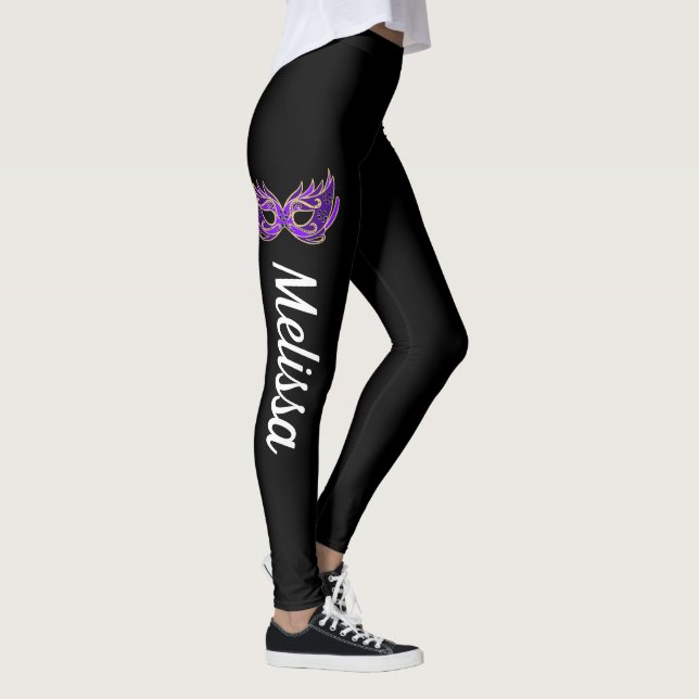 Mardi Gras Leggings Purple Mask Name (Right)