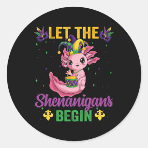 Mardi Gras Let The Shenanigans Begin Axolotl Costu Classic Round Sticker