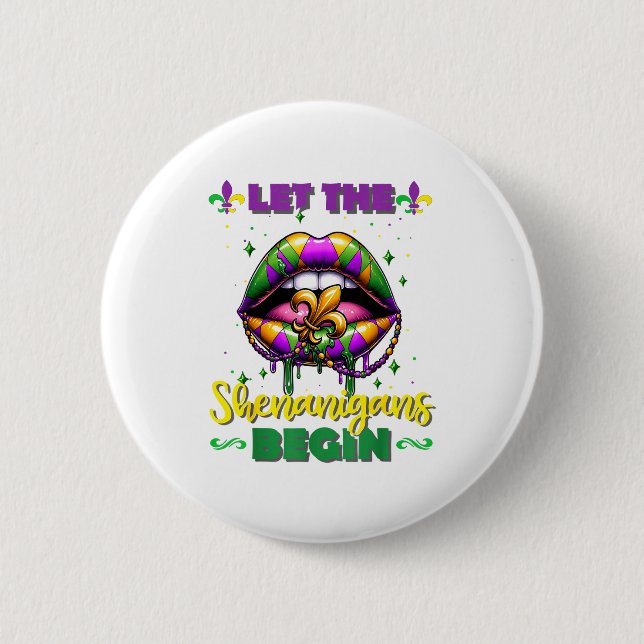 Mardi Gras Let The Shenanigans Begin Lips Kids Men 6 Cm Round Badge (Front)