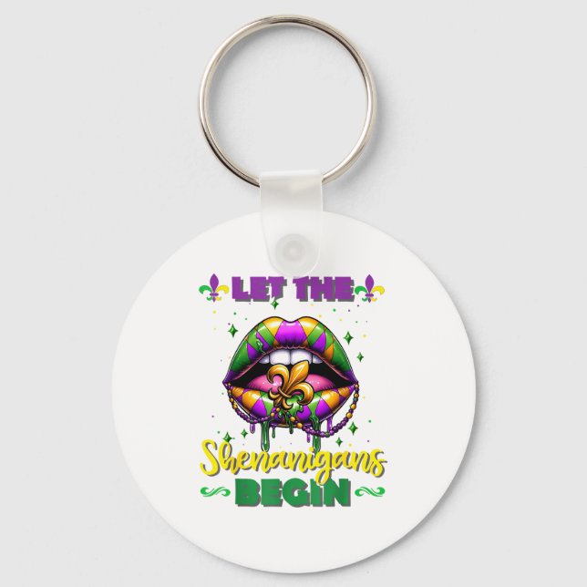 Mardi Gras Let The Shenanigans Begin Lips Kids Men Key Ring (Front)