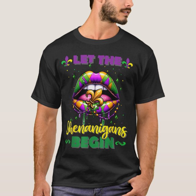 Mardi Gras Let The Shenanigans Begin Lips Kids Men T-Shirt (Front)