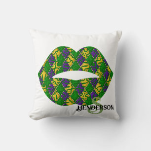 Mardi Gras Lips Custom Throw Pillow