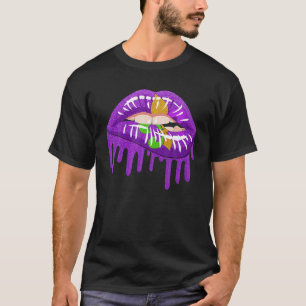 Mardi Gras Lips Fleur-De-Lis Louisiana Fat Tuesday T-Shirt