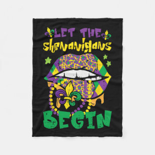 Mardi Gras Lips Let Shenanigans Begin Funny Women  Fleece Blanket