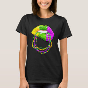 Mardi Gras Lips Queen Beads outfit for women Carni T-Shirt