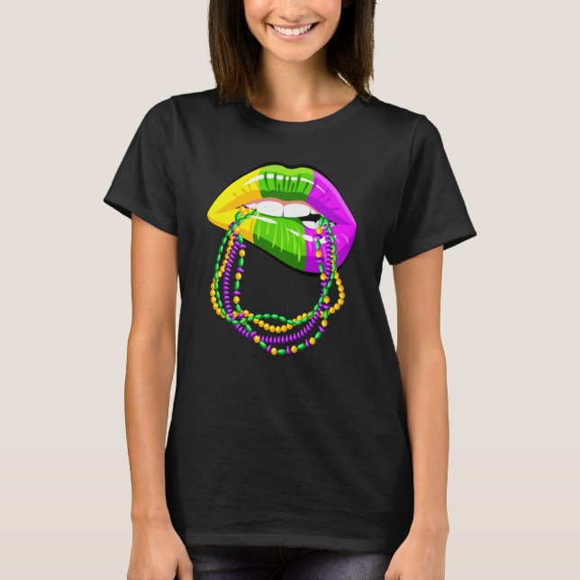 Mardi Gras Lips Queen Beads outfit for women Carni T-Shirt (Front)