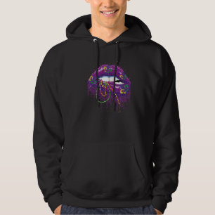 Mardi Gras Lips Queen Carnival Costume Mask & Bead Hoodie