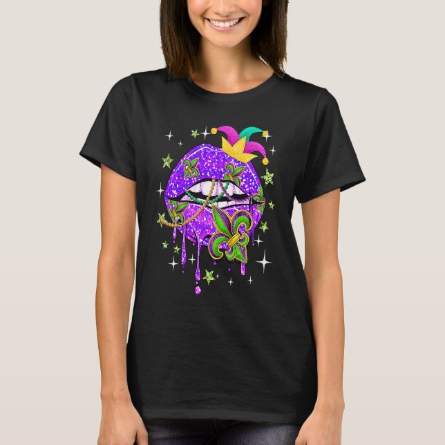 Mardi Gras Lips Queen Carnival Costume Purple & Go T-Shirt (Front)