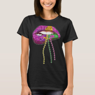 Mardi Gras Lips Queen Carnival Purple & Gold Fleur T-Shirt