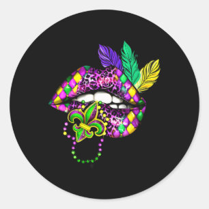 Mardi Gras Lips Queen Carnival Trendy 2024 Leopard Classic Round Sticker
