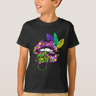 Mardi Gras Lips Queen Carnival Trendy Leopard Loui T-Shirt