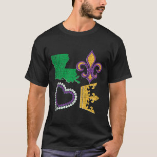Mardi Gras Love Distressed Party Beads Louisiana N T-Shirt