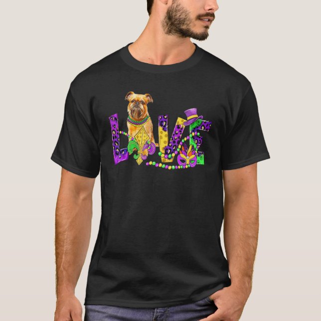 Mardi Gras Love Festival Leopard Brussles Griffon  T-Shirt (Front)