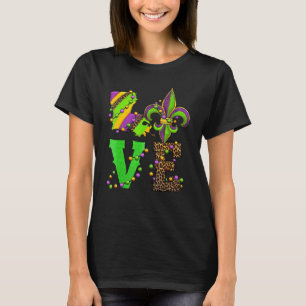 Mardi Gras Love Fleur De Lis Leopard Costume T-Shirt