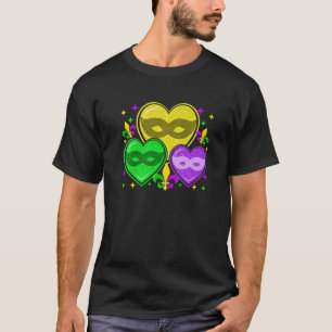 Mardi Gras Love Hearts Mask Cute Mardi Gras Fleur  T-Shirt