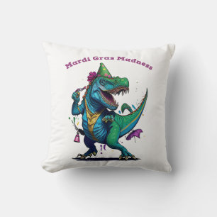 Mardi Gras Madness T Rex Dinosaur Bead Mardi Grawr Cushion