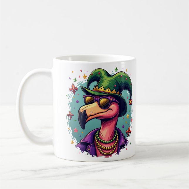 Mardi Gras Magic: The Playful Pink Flamingo Coffee Mug (Left)