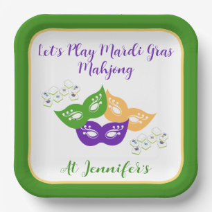 Mardi Gras Mahjong PERSONALIZE Green Gold Purple  Paper Plate