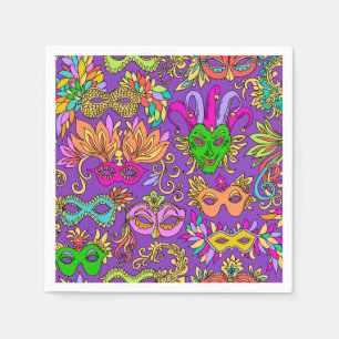 Mardi Gras Maquerade Mask Bright Purple Green Napkin