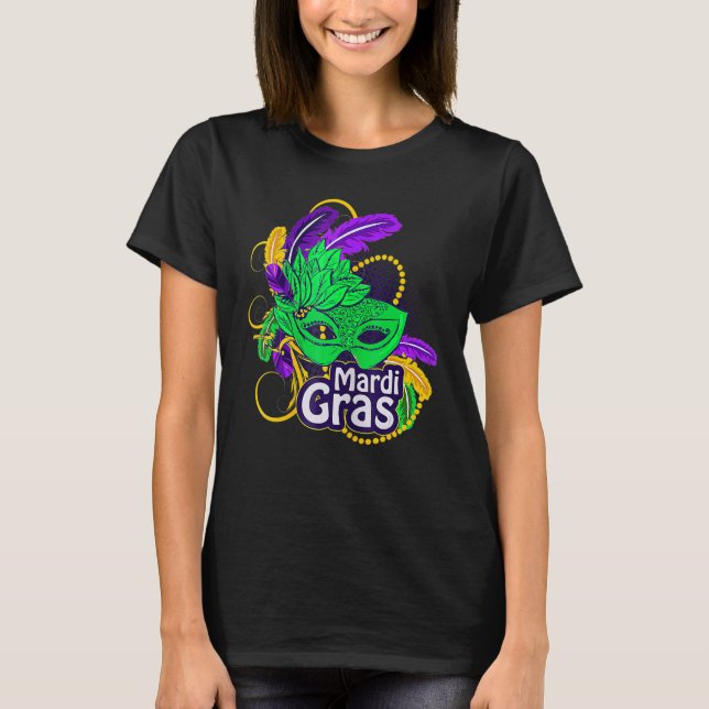Mardi Gras   Mardi Gras 2023 Beads Mask Costume T-Shirt (Front)