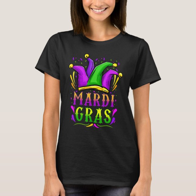 Mardi Gras   Mardi Gras 2023 Beads Mask Feathers T-Shirt (Front)