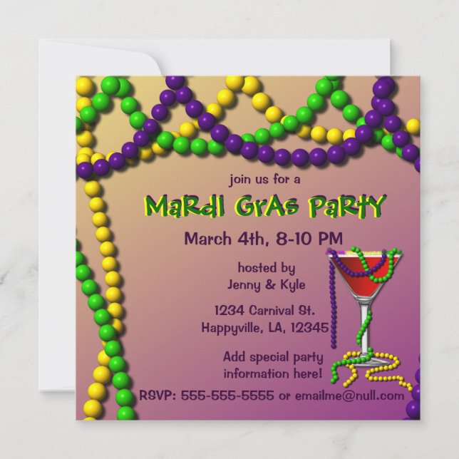 Mardi Gras Martini Invitation (Front)