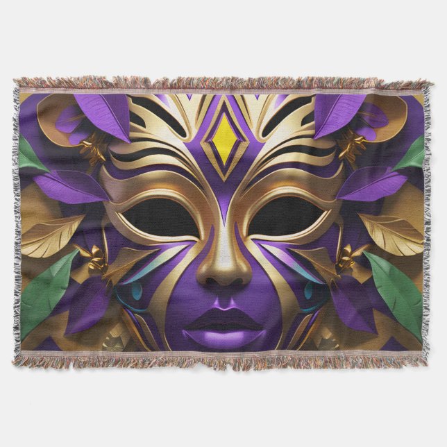 Mardi Gras Mask 1  Carnival  Spirit Throw Blanket (Front)