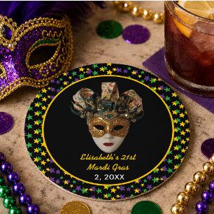 Mardi Gras Mask 21st Birthday Party Classic Round Sticker