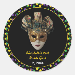 Mardi Gras Mask  21st Birthday Party Classic Round Sticker