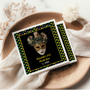 Mardi Gras Mask  21st Birthday Party Napkin