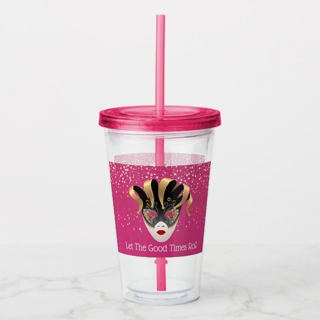 Mardi Gras Mask Acrylic Tumbler & Straw (Front)