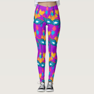 Mardi Gras  Mask And Confetti Leggings
