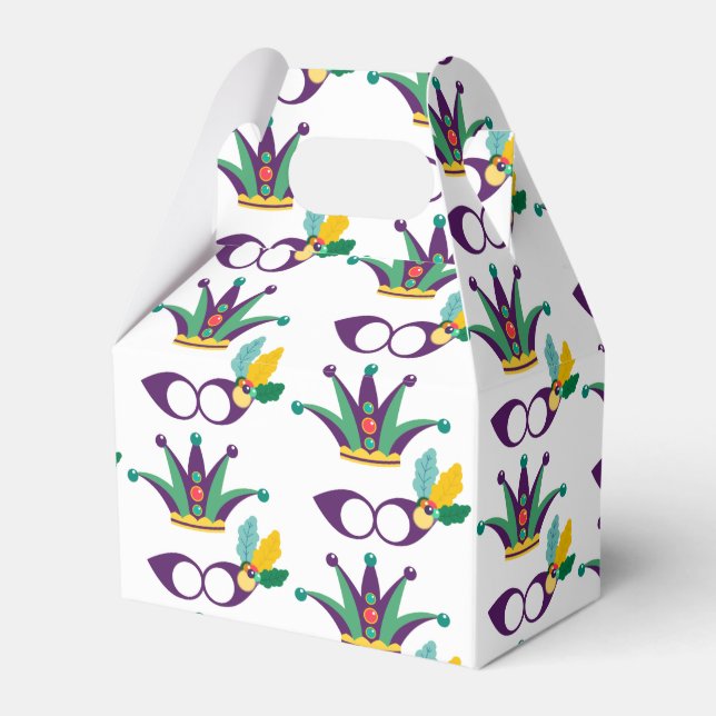 Mardi Gras Mask and Crown Festival Pattern Favour Box (Front Side)