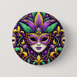 Mardi Gras mask/beads/fleur de lis 6 Cm Round Badge