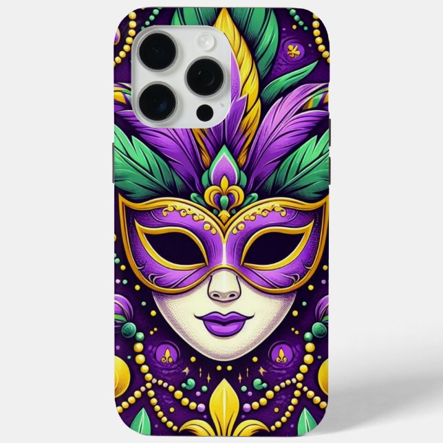 Mardi Gras mask/beads/fleur de lis Case-Mate iPhone Case (Back)